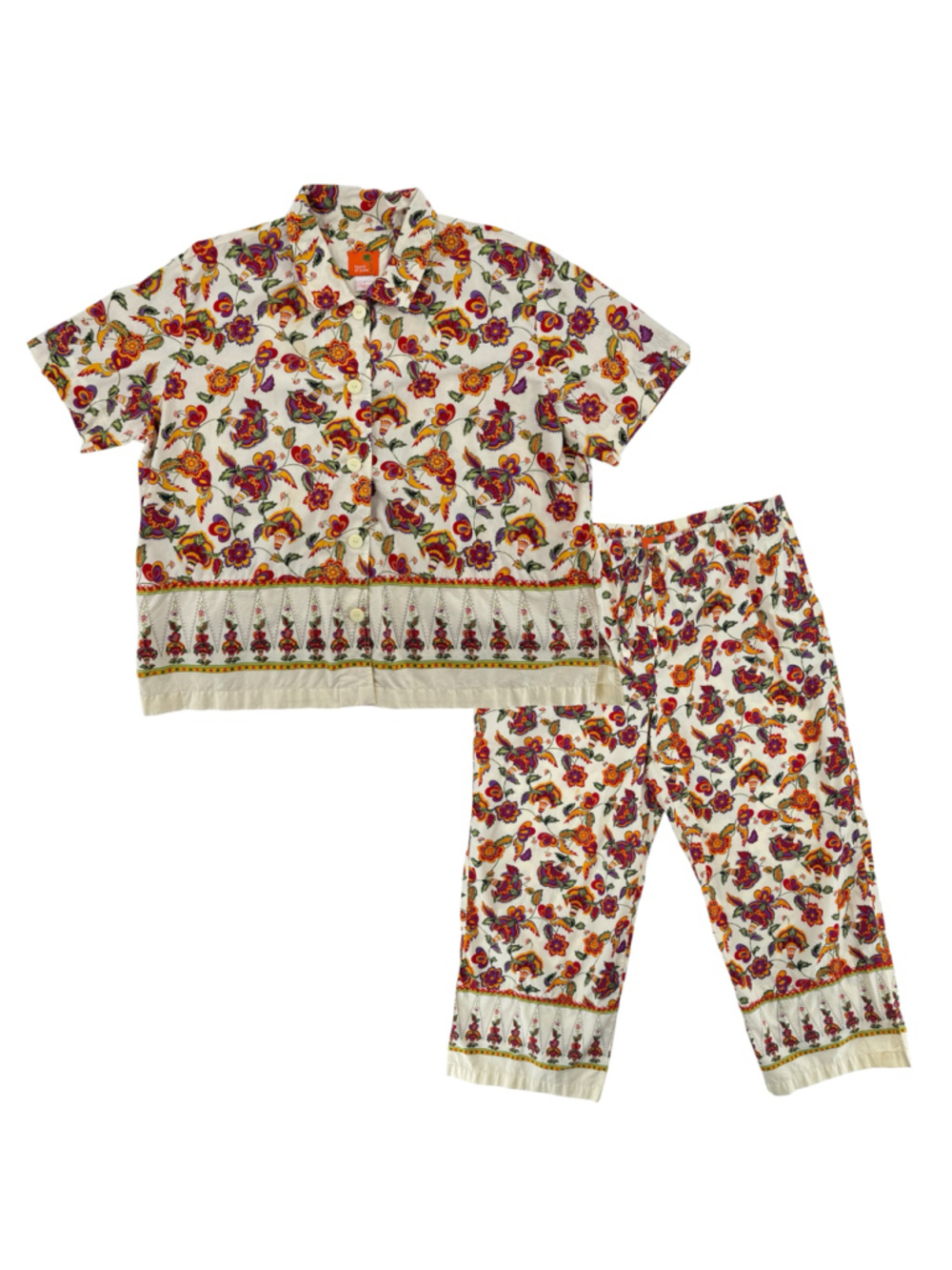 Vintage 2 Piece Set Colorful Camp Shirt Pull On Pants Cotton Summer Outfit Sz 18